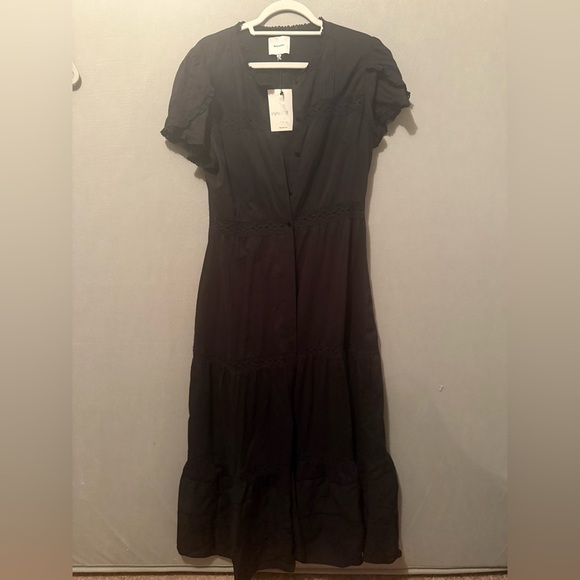 NWT Reformation Zebrina Short-Sleeve Black Midi Dress Size 12 - Picture 5 of 6